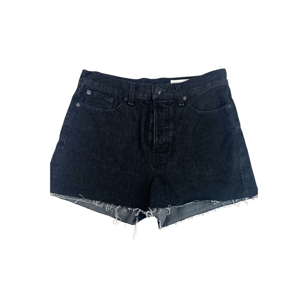 Rag & Bone Maya High Rise Cut Off Denim Shorts Black Button Fly 28 Raw Hem USA